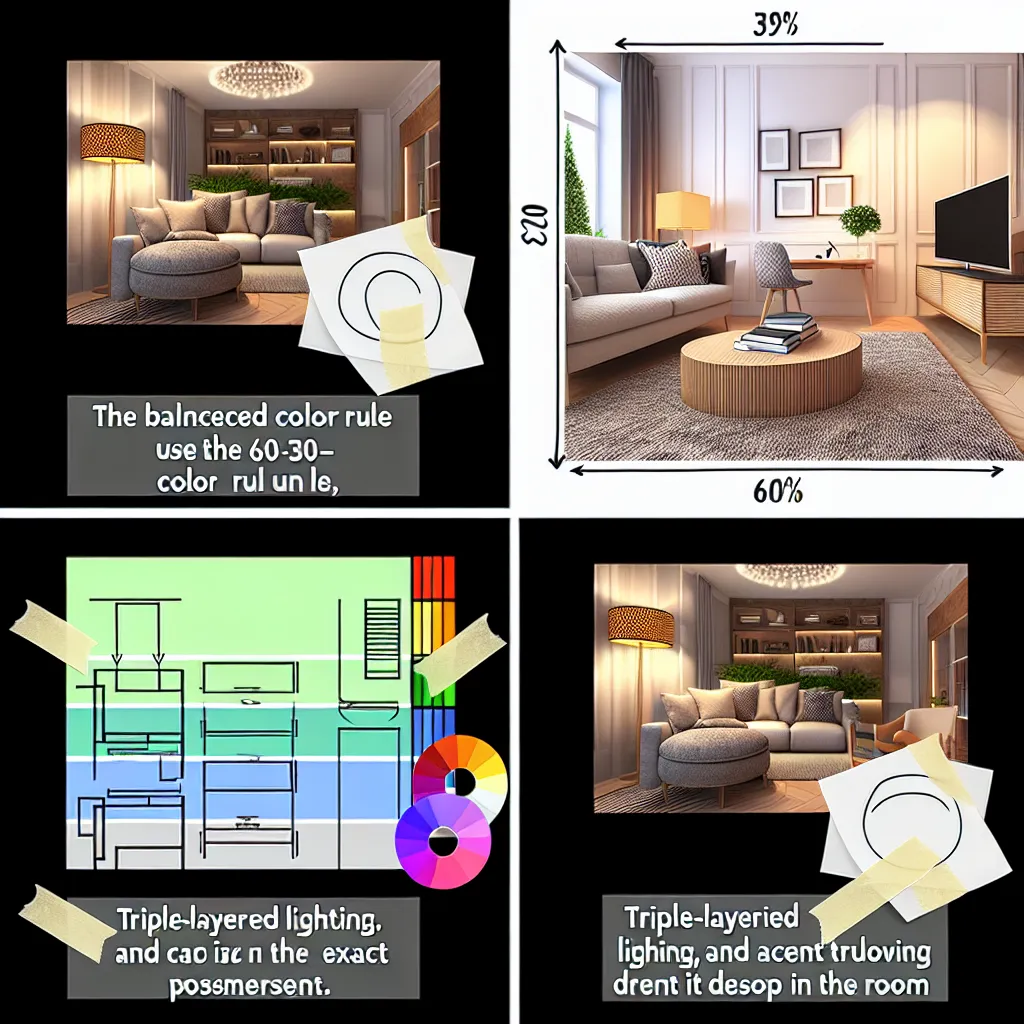 A 60-30-10-es színszabály alkalmazása egy modern nappaliban