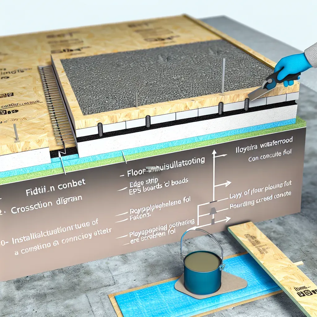 Aljzat szigetelés rétegrend keresztmetszeti ábrája rétegekkel