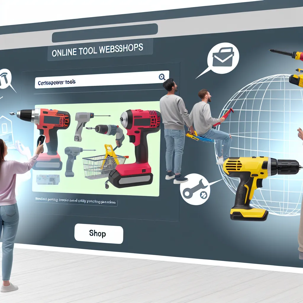 Digitális tablet szerszám webáruház felülettel egy barkácsasztalon