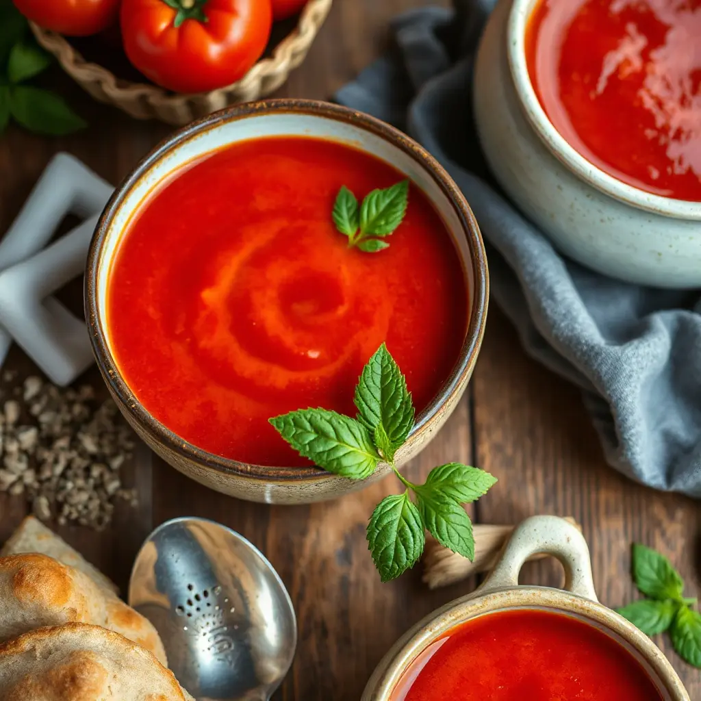 Friss paradicsomok és fűszerek paradicsomleves készítéséhez