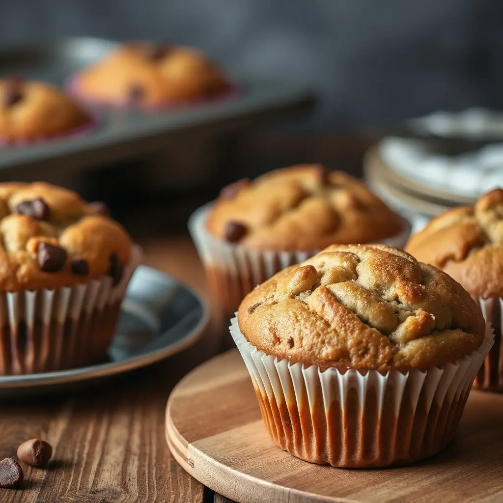 Frissen sült muffinok választéka egy muffin receptkönyv mellé elrendezve