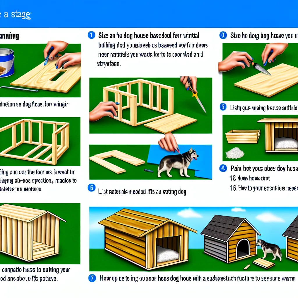 Hőszigetelt kutyaház téli kertben, hóesésben, boldog kutyával