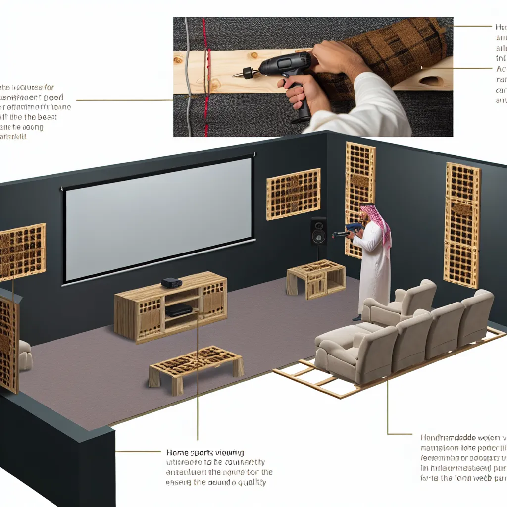 Kész otthoni sportnéző sarok projektorral és akusztikai panelekkel