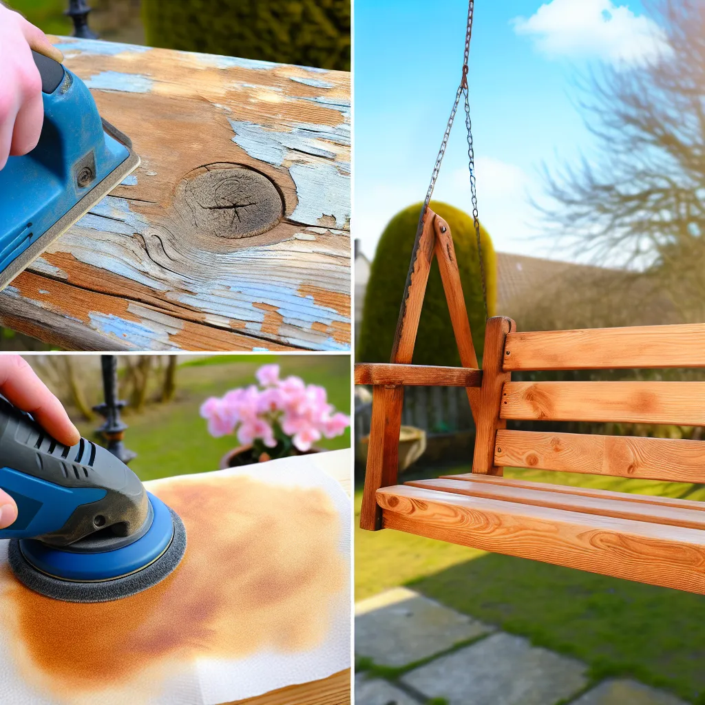 Megkopott, felújításra szoruló fa kerti hintaágy a kertben