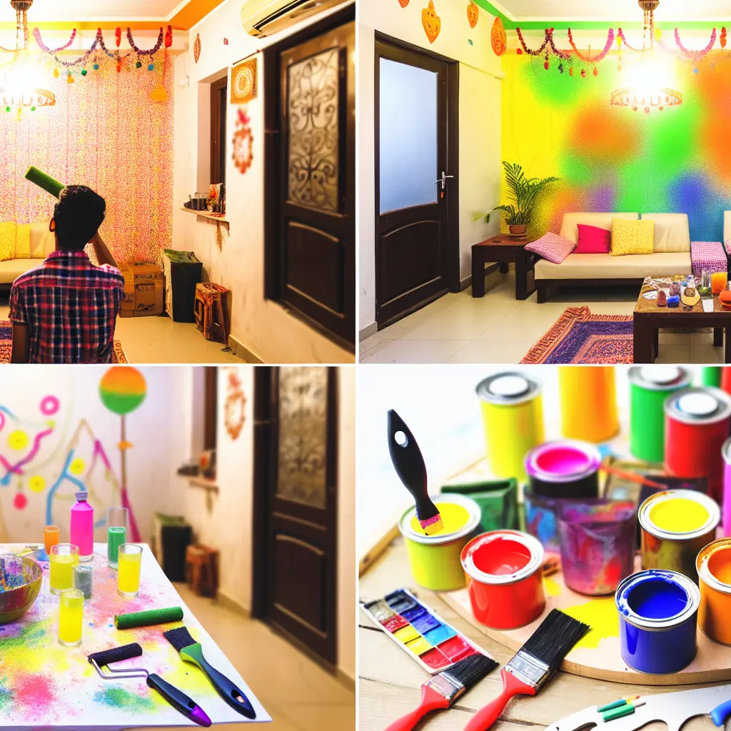 Különböző festékek és eszközök egy szín fesztivál DIY projekthez