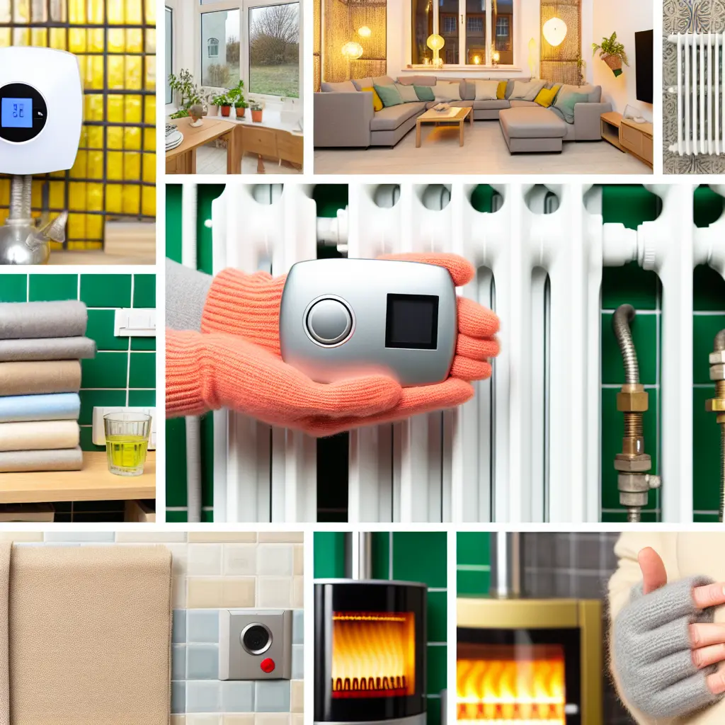 Különböző fűtésrendszerek, mint a gázkazán, elektromos panel és hőszivattyú egy modern otthonban, a komfort és a hatékonyság szimbólumai.