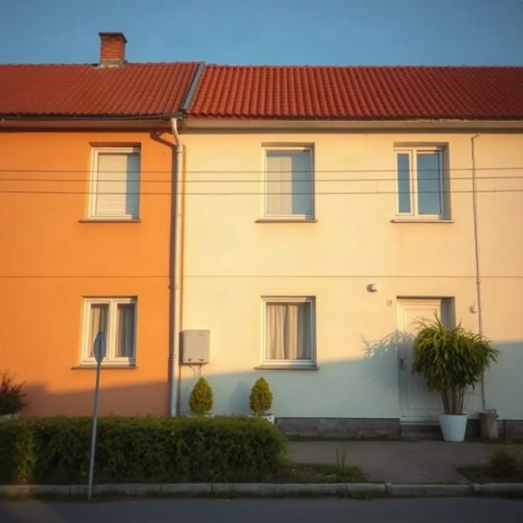 Levegő-víz hőszivattyú kültéri egysége télen egy magyar családi ház mellett