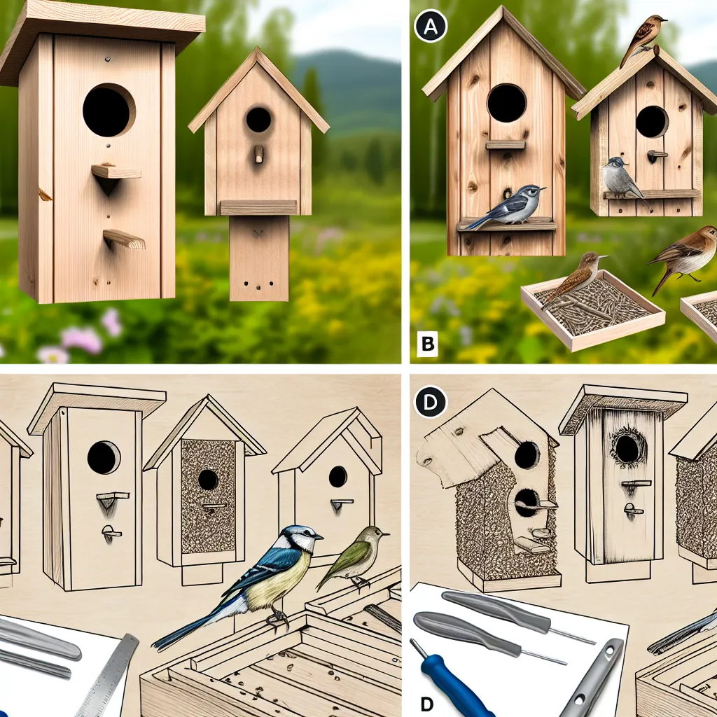 Kézzel készített madárodú egy kerti fán széncinegével