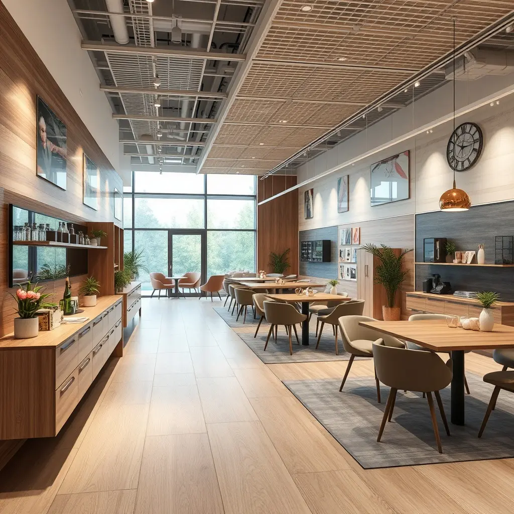 Modern burkolat centrum showroom padló- és falburkolat mintákkal