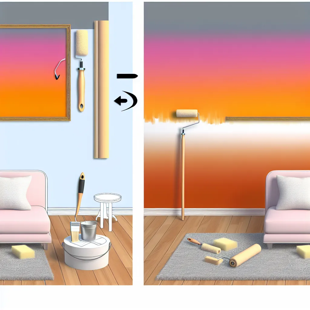 Előkészített festékek és eszközök az ombre falfestéshez