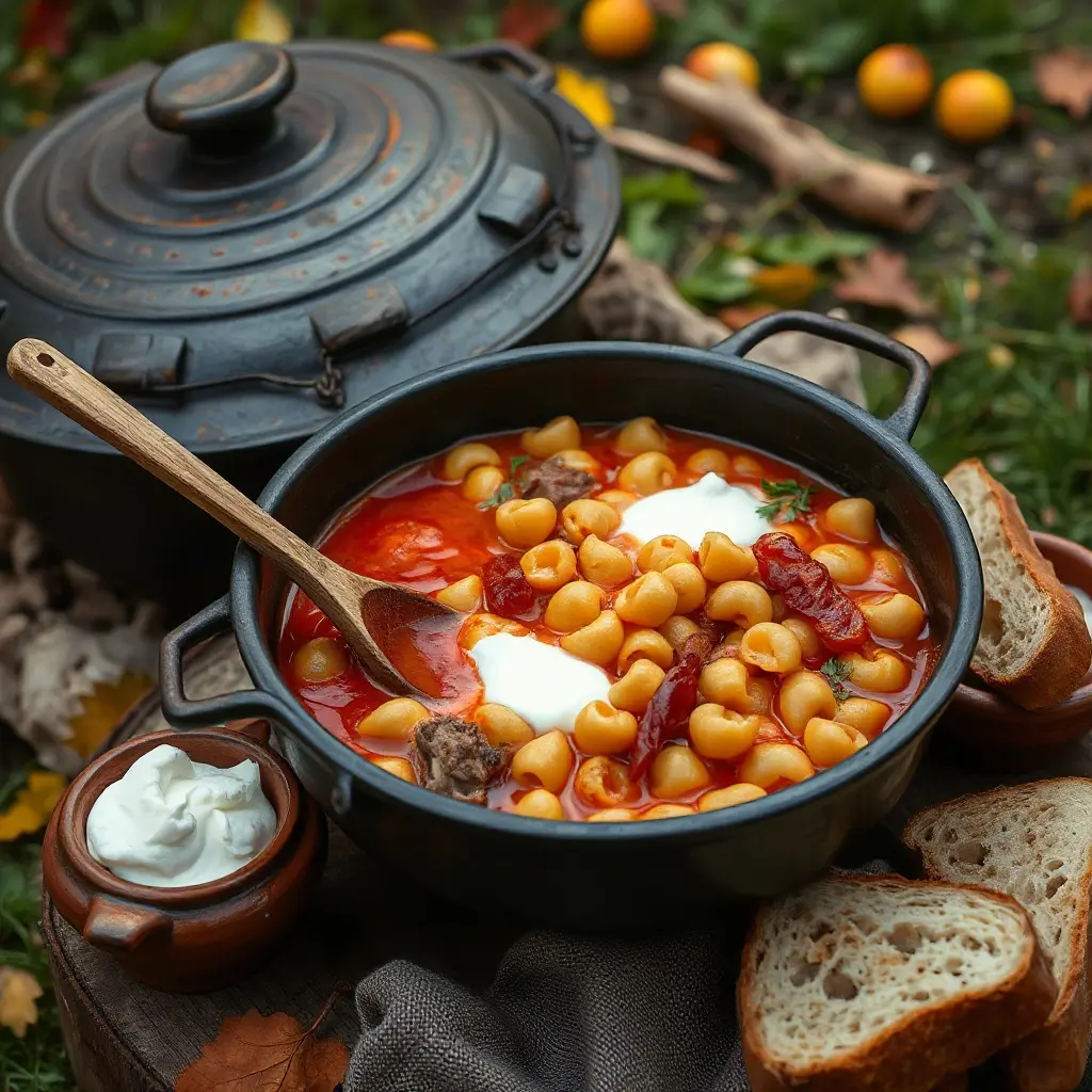 Pásztortarhonya bográcsban főzve nyílt tűzön, hagyományos magyar recept