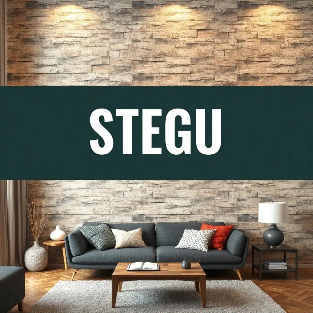 Stegu falburkolatok kőhatású dizájn modern nappaliban