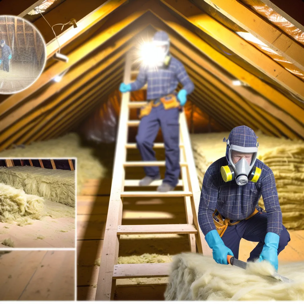 Szakember párazáró fóliát terít a régi ház padlásán védőfelszerelésben