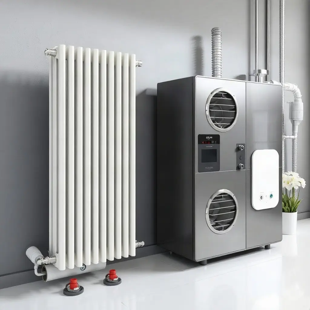 Technik Therm acéllemez radiátor modern nappaliban ablak alatt felszerelve