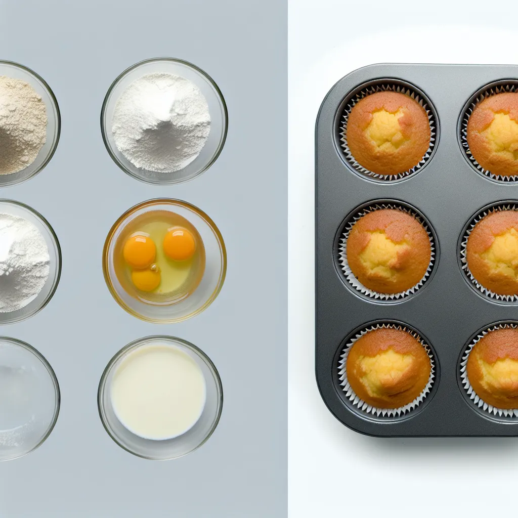 Tökéletes muffin recept alapanyagok előkészítve egy fa asztalon